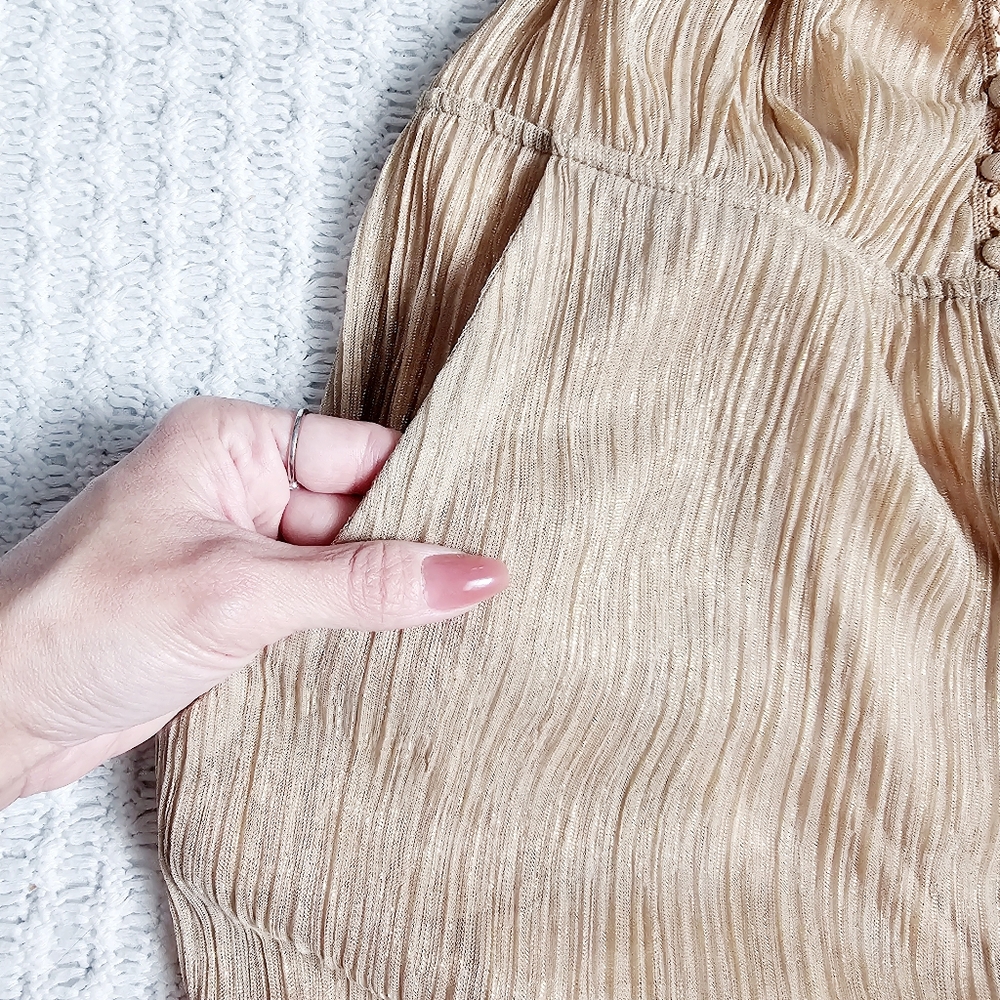Spell & The Gypsy Liquid Gold Jumpsuit Sheer Lined Metallic Tie Halter Vintage S - Picture 14 of 16